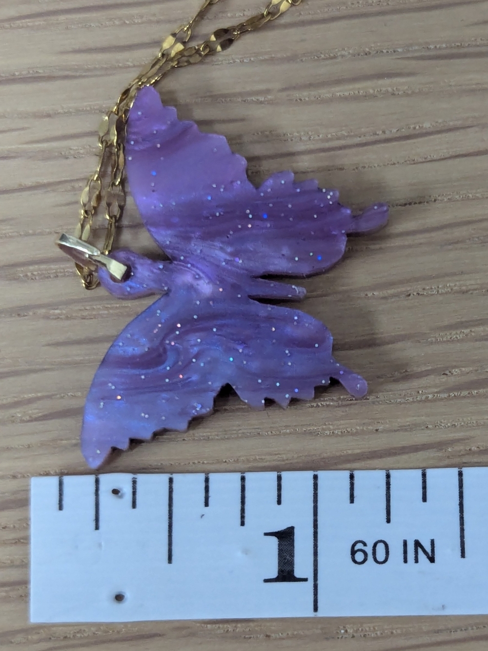 Lavender Butterfly Necklace Reversible Pendant 18K Gold Plated Chain 16" + 2" - Picture 10 of 13